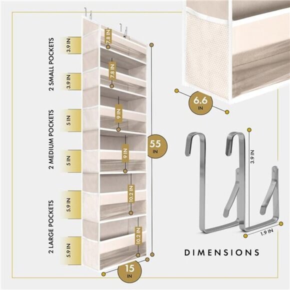 Over the Door Hanging Storage Organizer with Pockets for Closet Bathroom Nursery - Picture 2 of 7